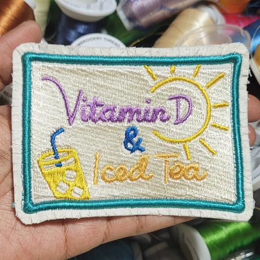 vitamin d & iced tea patch | EMBROIDERY FILE FOR 4x4 HOOP | DIGITAL DOWNLOAD FOR MACHINE EMBROIDERY