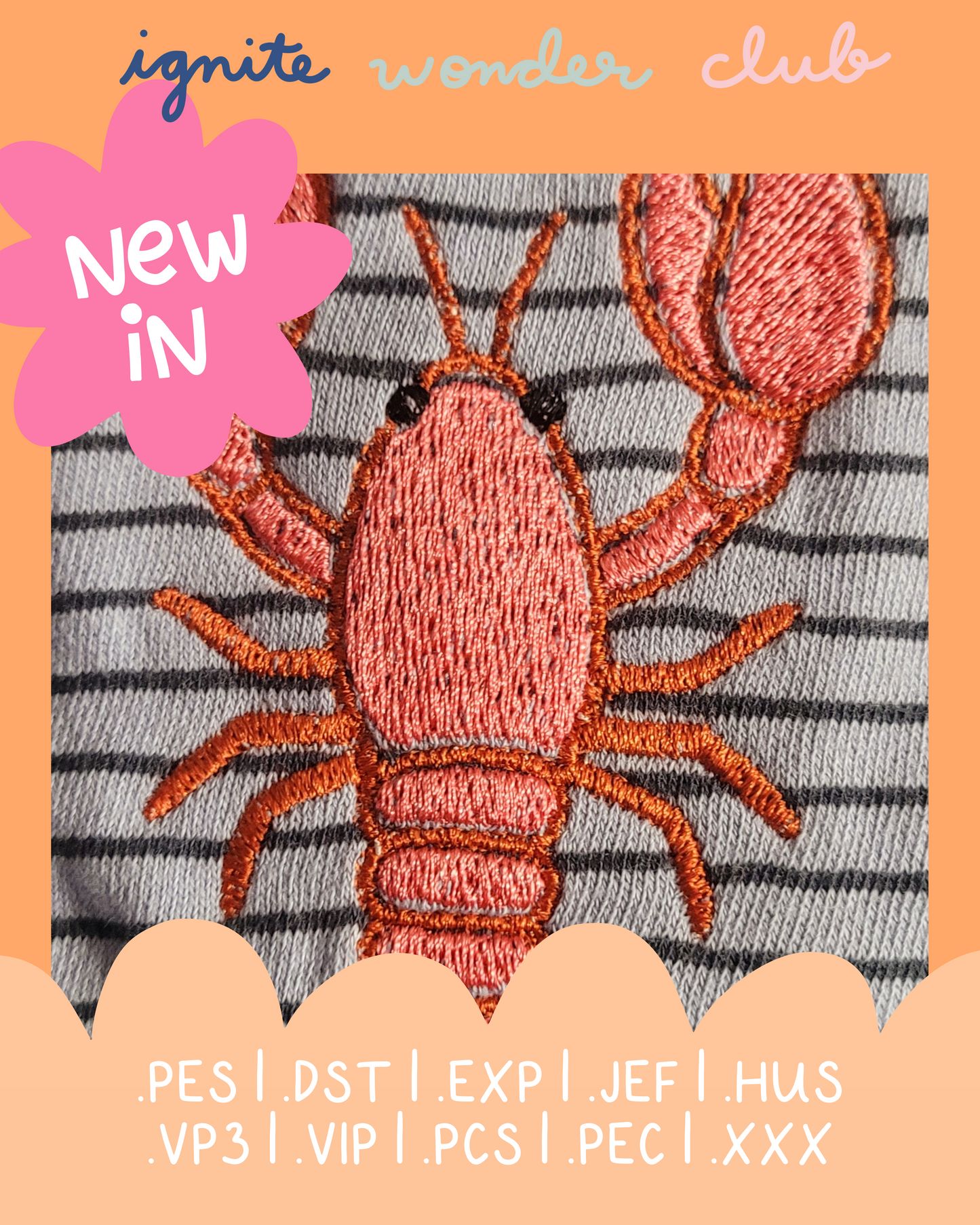 lobster | EMBROIDERY FILE FOR 4x4 HOOP | DIGITAL DOWNLOAD FOR MACHINE EMBROIDERY