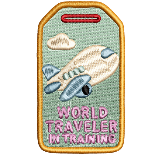 world traveler luggage tag | EMBROIDERY FILE FOR 4x4 HOOP | DIGITAL DOWNLOAD FOR MACHINE EMBROIDERY